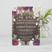 Invitation Rustique Floral Bois String lumières Mariage (Debout devant)