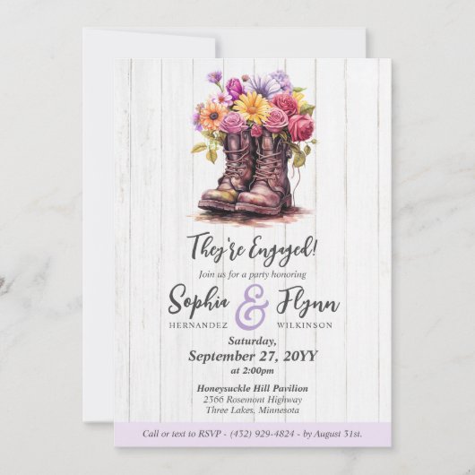 Invitation Rustique Floral Boot Grange Bois Farm Engagement P (Devant)