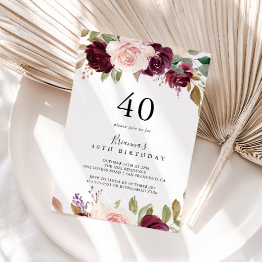 Invitation Rustique Floral Botanique 40ème anniversaire