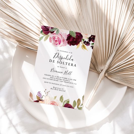 Invitation Rustique Floral Botanique Fête des mariées espagno