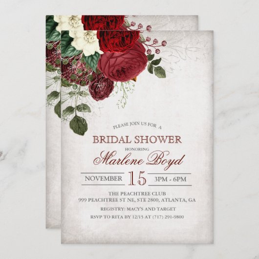 Invitation Rustique Floral Bridal (Devant / Derrière)