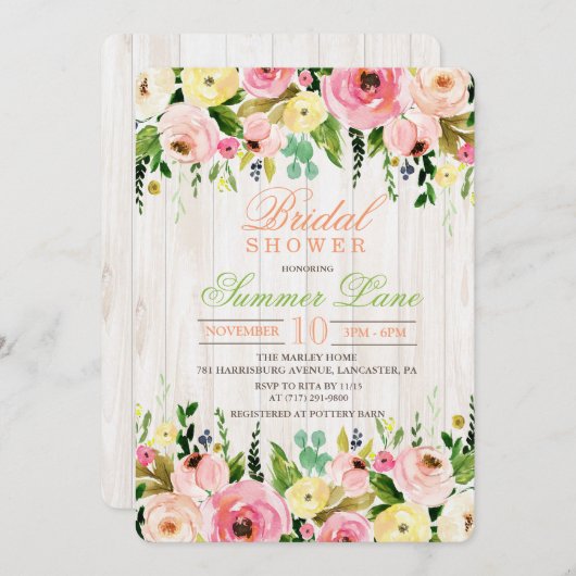 Invitation Rustique Floral Bridal (Devant / Derrière)