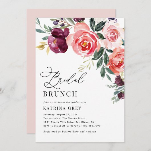 Invitation Rustique Floral Bridal Brunch Douche (Devant / Derrière)