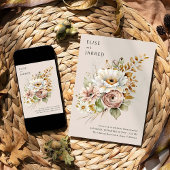 Invitation Rustique Floral Brown Neutre Simple Elégant Mariag