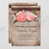 Invitation Rustique Floral Burlap Grange Bois fête d'annivers (Devant / Derrière)