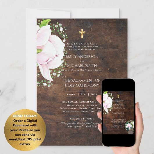 Invitation Rustique Floral Catholique Mariage de Masse Nuptia