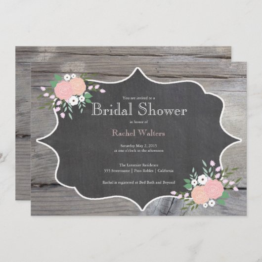 Invitation Rustique Floral Chalkboard Bridal Douch (Devant / Derrière)