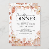 Invitation Rustique Floral Citrouille Thanksgiving Dîner (Devant / Derrière)