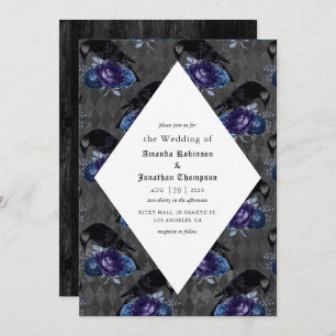 Invitation Rustique Floral Corbeau Mariage gothique