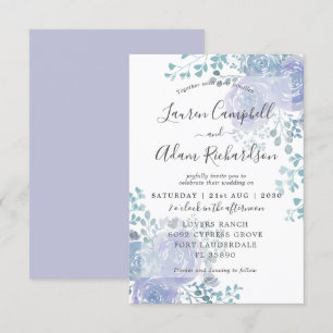 Invitation Rustique Floral Dusty bleu & violet Mariage Invita