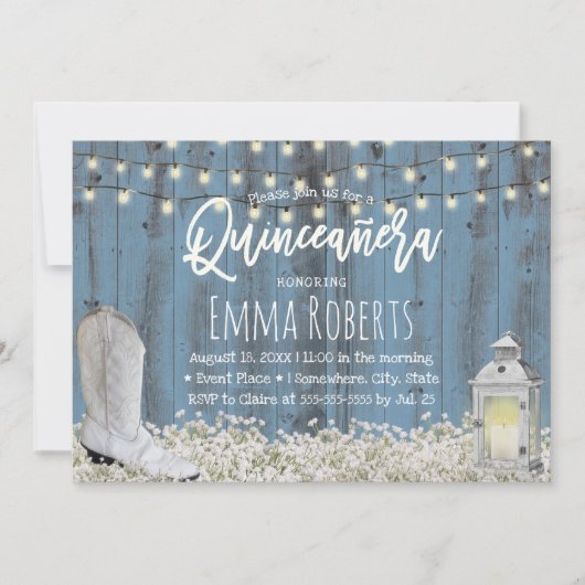 Invitation Rustique Floral Dusty Blue Quinceanera 15e anniver (Devant)