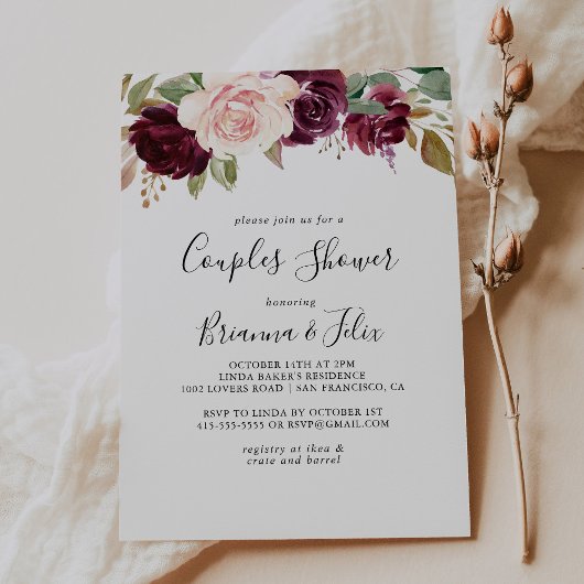 Invitation Rustique Floral et Botanique Foliage Couples Douch
