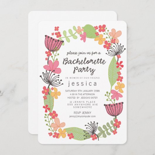 Invitation Rustique Floral Frontière Bachelorette Party (Devant / Derrière)