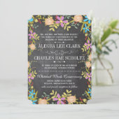 Invitation Rustique Floral Garland Chalkboard Mariage (Debout devant)