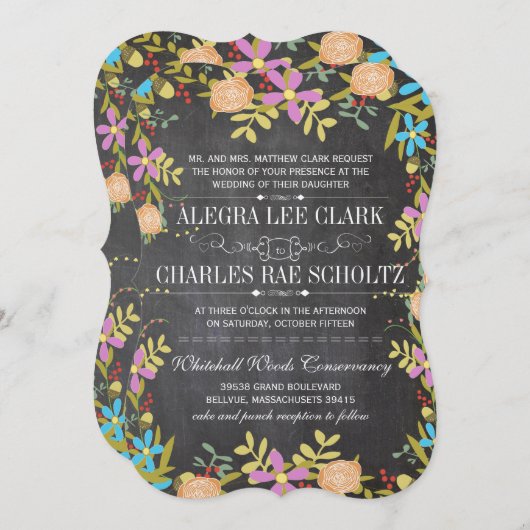 Invitation Rustique Floral Garland Chalkboard Mariage (Devant / Derrière)