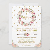 Invitation Rustique Floral Girl Baptême Christening Invitatio (Devant)