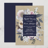 Invitation Rustique Floral Glam Marine Kraft Fête des mariées (Devant / Derrière)