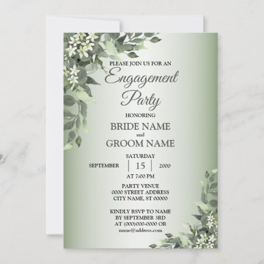 Invitation Rustique Floral Green Feuilles (Devant)