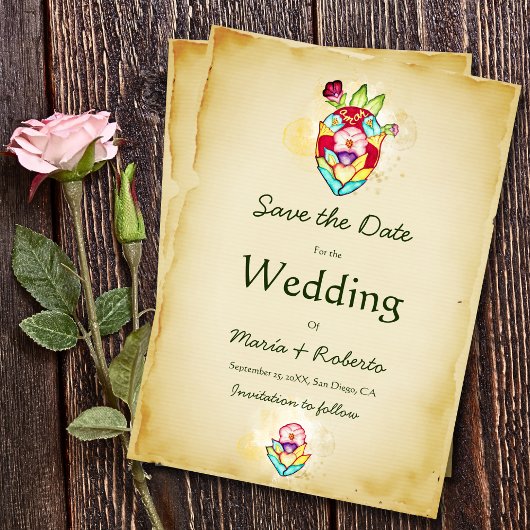 Invitation Rustique Floral Heart Mariage Mexicain Enregistrer