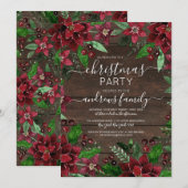 Invitation Rustique Floral Holly Ivy Aquarelle Bois Noël (Devant / Derrière)