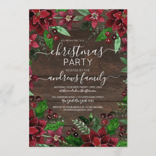 Invitation Rustique Floral Holly Ivy Aquarelle Bois Noël