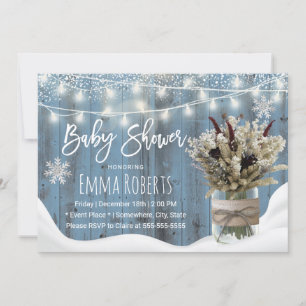 Invitation Rustique Floral Jar Dusty Baby shower d'hiver bleu