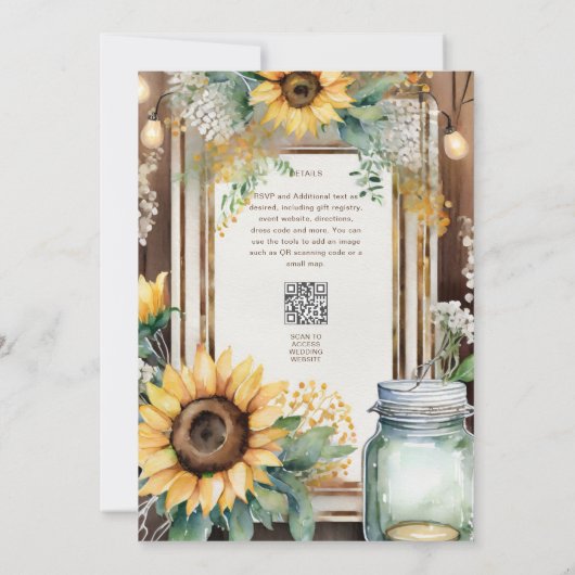 Invitation Rustique Floral Mariage Anniversaire Douche Retrai (Dos)