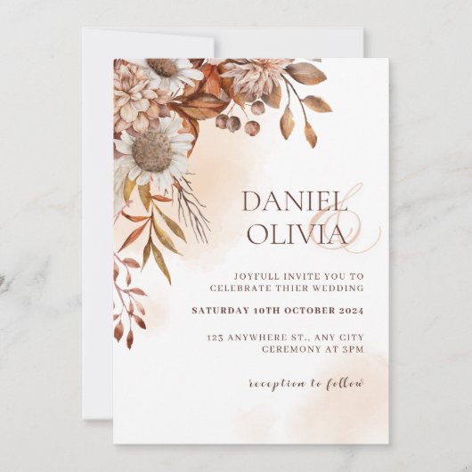 Invitation Rustique Floral Mariage de automne (Devant)