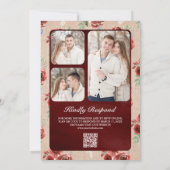 Invitation Rustique Floral Marsala Toile Burlap Code QR Photo (Dos)