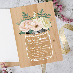 Invitation Rustique Floral Mason Jar Baby shower en dentell