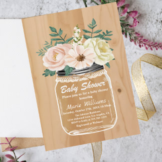 Invitation Rustique Floral Mason Jar | Baby shower en dentell