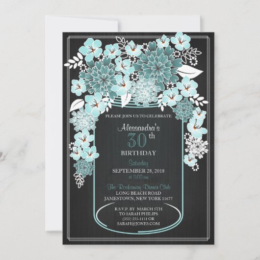 Invitation Rustique Floral Mason Jar Chalkboard Anniversaire  (Devant)