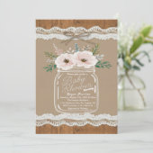 Invitation Rustique Floral Mason Jar Lace & Twine Baby shower (Debout devant)
