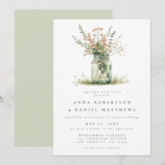 Invitation Rustique Floral Mason Jar Mariage (Devant / Derrière)
