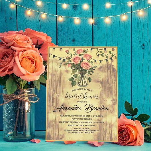Invitation Rustique Floral Mason Jar Mariage douche