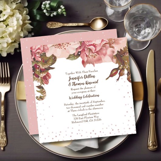 Invitation Rustique Floral Mauve Mariage
