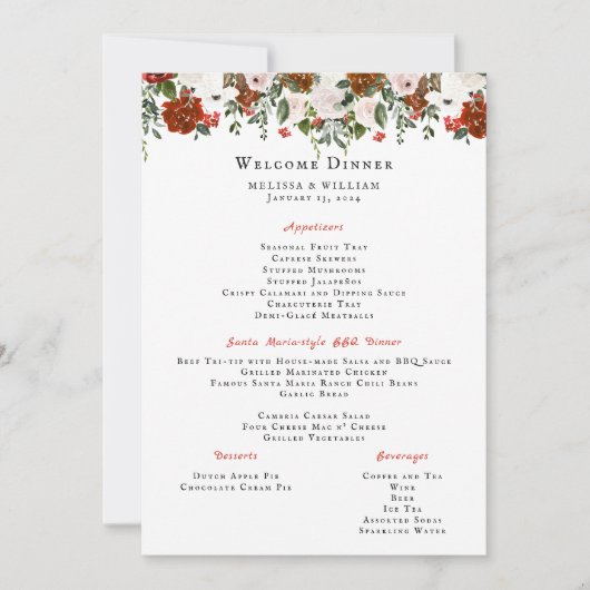 Invitation Rustique Floral | Menu de mariage bohème botanique (Devant)