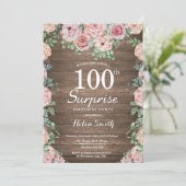 Invitation Rustique Floral Peonies rose Surprise 100e anniver (Debout devant)