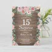 Invitation Rustique Floral Peonies rose Surprise 15e annivers (Debout devant)
