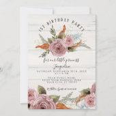Invitation Rustique Floral Peony Dusty Rose 1er Anniversaire (Devant)