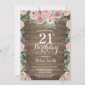 Invitation Rustique Floral Pink Peonies 21e anniversaire (Devant)