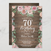 Invitation Rustique Floral Pink Peonies 70e anniversaire (Devant / Derrière)