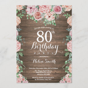 Invitation Rustique Floral Pink Peonies 80e anniversaire