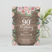 Invitation Rustique Floral Pink Peonies 90e anniversaire (Debout devant)