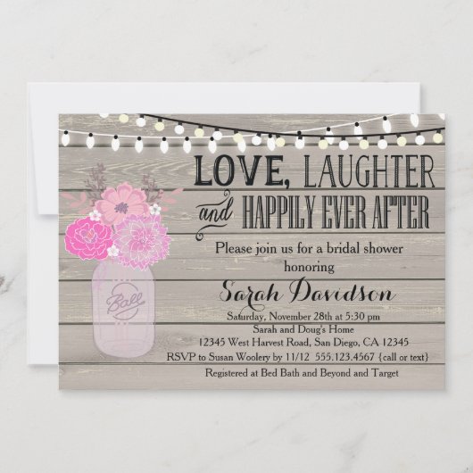 Invitation Rustique Floral Rose Blush (Devant)