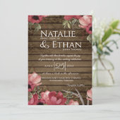 Invitation Rustique Floral Rose Mariage de grange en bois (Debout devant)