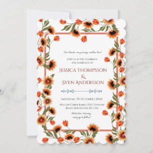 Invitation Rustique Floral Scandinave Mariage inspiré Folk