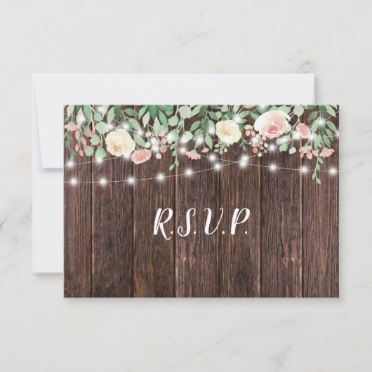 Invitation Rustique Floral String Lights mariage buffet RSVP (Devant)
