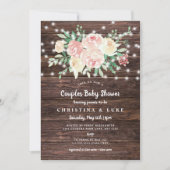 Invitation Rustique Floral String Lumières fille baby shower (Devant)