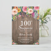 Invitation Rustique Floral Surprise 100e anniversaire Invitat (Debout devant)
